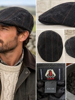 Jaxon Men's Flat Cap in Charcoal with Subtle Reddish Brown Pinstripes - XXL